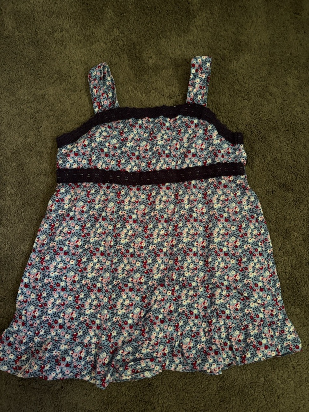 Cherokee Girls L Light Blue Floral 100%  Cotton Top Short Sleeved